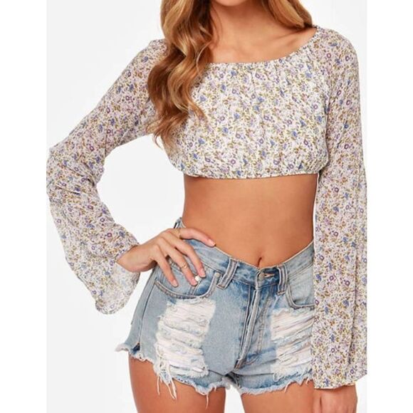 For Love & Lemons La Flor Ivory Floral Print Crop Top sz XS - Picture 1 of 6